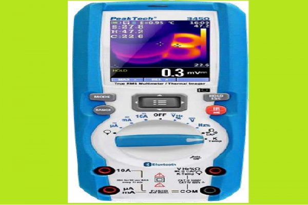 Multimetro digital con verdadero valor eficaz RMS  de tecnología alemana hasta 1000 V, 10 Amp., con camara de termografía infrarroja integrada.
